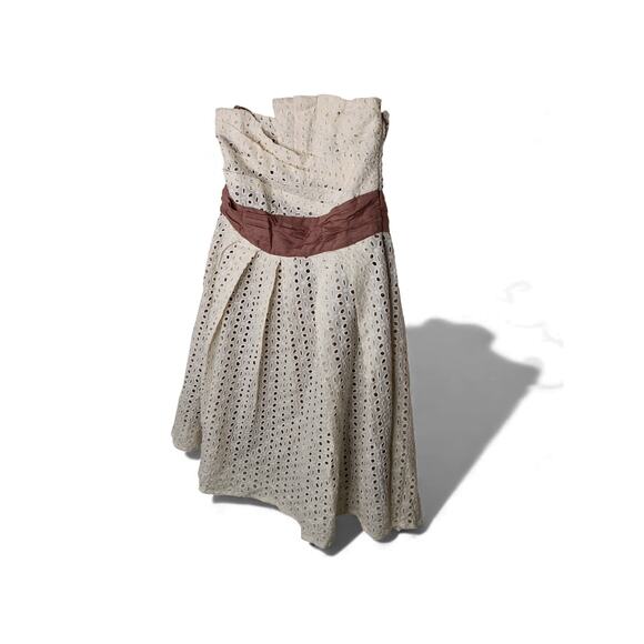 New with tags Ryu Eyelet Lace Strapless Dress Cream Brown Waist Detail M Cotton - Picture 2 of 16